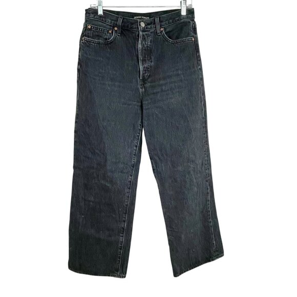 Aritzia Denim Forum The Farrah High Rise Wide Leg Jean Black Button Fly 28L/29 - Picture 14 of 15